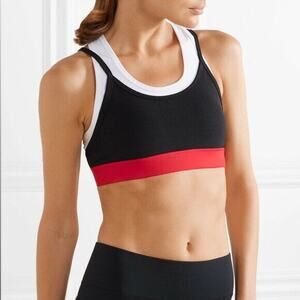 ALL ACCESS Black & Red Sports Bra with White Layered Straps